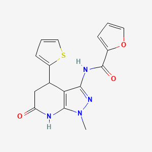 molecular formula C16H14N4O3S B2994651 N-(1-methyl-6-oxo-4-(thiophen-2-yl)-4,5,6,7-tetrahydro-1H-pyrazolo[3,4-b]pyridin-3-yl)furan-2-carboxamide CAS No. 1203070-03-4