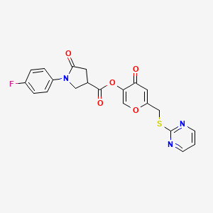 4-oxo-6-((pyrimidin-2-ylthio)methyl)-4H-pyran-3-yl 1-(4-fluorophenyl)-5-oxopyrrolidine-3-carboxylate