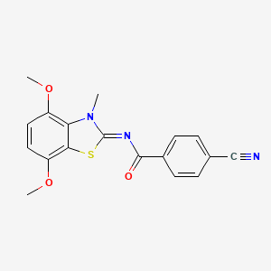 molecular formula C18H15N3O3S B2994697 4-氰基-N-(4,7-二甲氧基-3-甲基-1,3-苯并噻唑-2-亚甲基)苯甲酰胺 CAS No. 868369-40-8