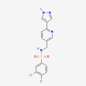 molecular formula C16H14ClFN4O2S B2994703 3-氯-4-氟-N-((6-(1-甲基-1H-吡唑-4-基)吡啶-3-基)甲基)苯磺酰胺 CAS No. 2034233-81-1