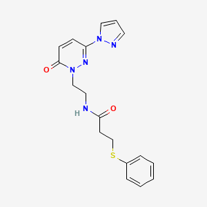 molecular formula C18H19N5O2S B2994704 N-(2-(6-氧代-3-(1H-吡唑-1-基)吡哒嗪-1(6H)-基)乙基)-3-(苯硫基)丙酰胺 CAS No. 1351645-08-3
