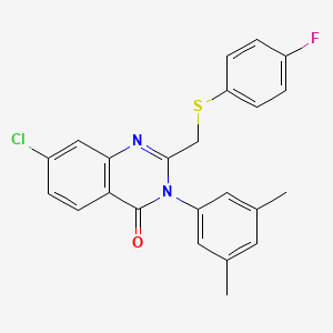 molecular formula C23H18ClFN2OS B2994896 7-Chloro-3-(3,5-dimethylphenyl)-2-[(4-fluorophenyl)sulfanylmethyl]quinazolin-4-one CAS No. 338966-09-9