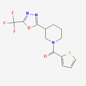 molecular formula C13H12F3N3O2S B2994907 Thiophen-2-yl(3-(5-(trifluoromethyl)-1,3,4-oxadiazol-2-yl)piperidin-1-yl)methanone CAS No. 1396757-77-9