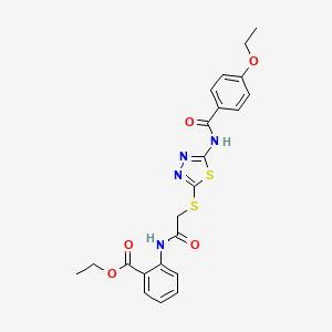 molecular formula C22H22N4O5S2 B2995021 Ethyl 2-(2-((5-(4-ethoxybenzamido)-1,3,4-thiadiazol-2-yl)thio)acetamido)benzoate CAS No. 896024-15-0