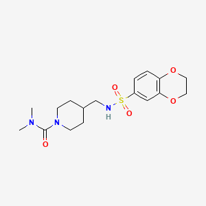 molecular formula C17H25N3O5S B2995059 4-((2,3-dihydrobenzo[b][1,4]dioxine-6-sulfonamido)methyl)-N,N-dimethylpiperidine-1-carboxamide CAS No. 2034283-79-7