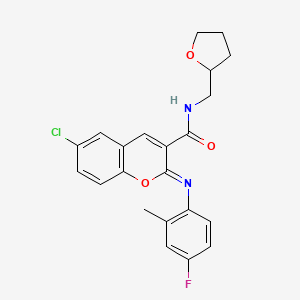 (2Z)-6-chloro-2-[(4-fluoro-2-methylphenyl)imino]-N-(tetrahydrofuran-2-ylmethyl)-2H-chromene-3-carboxamide