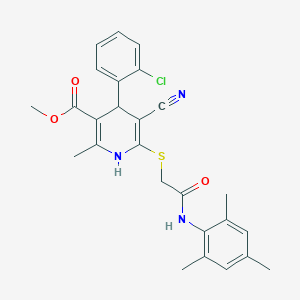 molecular formula C26H26ClN3O3S B2995140 Methyl 4-(2-chlorophenyl)-5-cyano-6-((2-(mesitylamino)-2-oxoethyl)thio)-2-methyl-1,4-dihydropyridine-3-carboxylate CAS No. 370846-71-2