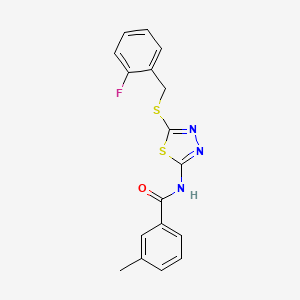 molecular formula C17H14FN3OS2 B2995142 N-(5-((2-fluorobenzyl)thio)-1,3,4-thiadiazol-2-yl)-3-methylbenzamide CAS No. 607700-77-6