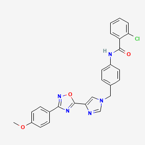 molecular formula C26H20ClN5O3 B2995145 2-chloro-N-(4-((4-(3-(4-methoxyphenyl)-1,2,4-oxadiazol-5-yl)-1H-imidazol-1-yl)methyl)phenyl)benzamide CAS No. 1110977-91-7
