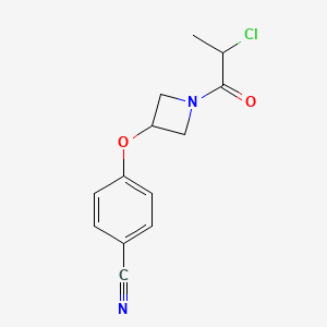 molecular formula C13H13ClN2O2 B2995156 4-[1-(2-Chloropropanoyl)azetidin-3-yl]oxybenzonitrile CAS No. 2411221-51-5