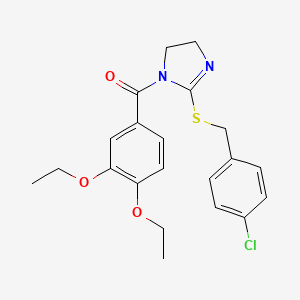 molecular formula C21H23ClN2O3S B2995165 (2-((4-chlorobenzyl)thio)-4,5-dihydro-1H-imidazol-1-yl)(3,4-diethoxyphenyl)methanone CAS No. 851801-66-6