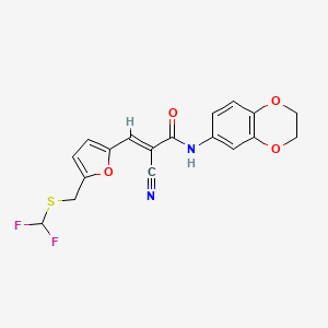 (E)-2-Cyano-3-[5-(difluoromethylsulfanylmethyl)furan-2-yl]-N-(2,3-dihydro-1,4-benzodioxin-6-yl)prop-2-enamide