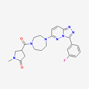 molecular formula C22H24FN7O2 B2995201 4-[4-[3-(3-Fluorophenyl)-[1,2,4]triazolo[4,3-b]pyridazin-6-yl]-1,4-diazepane-1-carbonyl]-1-methylpyrrolidin-2-one CAS No. 2380188-28-1
