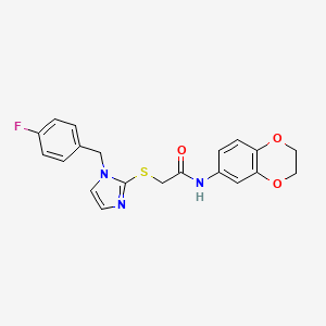 molecular formula C20H18FN3O3S B2995269 N-(2,3-dihydro-1,4-benzodioxin-6-yl)-2-({1-[(4-fluorophenyl)methyl]-1H-imidazol-2-yl}sulfanyl)acetamide CAS No. 869346-24-7