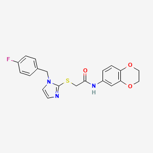 molecular formula C20H18FN3O3S B2995269 N-(2,3-dihydro-1,4-benzodioxin-6-yl)-2-[1-[(4-fluorophenyl)methyl]imidazol-2-yl]sulfanylacetamide CAS No. 869346-24-7