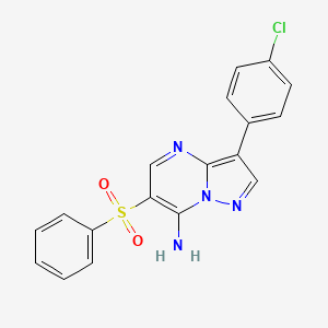 molecular formula C18H13ClN4O2S B2995292 3-(4-Chlorophenyl)-6-(phenylsulfonyl)pyrazolo[1,5-a]pyrimidin-7-amine CAS No. 685107-29-3