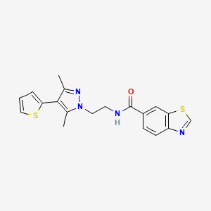 molecular formula C19H18N4OS2 B2995343 N-(2-(3,5-二甲基-4-(噻吩-2-基)-1H-吡唑-1-基)乙基)苯并[d]噻唑-6-甲酰胺 CAS No. 2034323-79-8