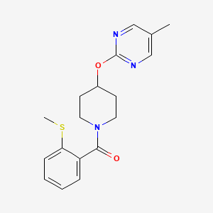 molecular formula C18H21N3O2S B2995345 [4-(5-Methylpyrimidin-2-yl)oxypiperidin-1-yl]-(2-methylsulfanylphenyl)methanone CAS No. 2380077-67-6