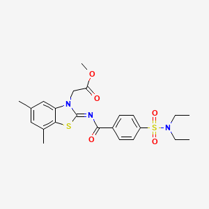 molecular formula C23H27N3O5S2 B2995349 (Z)-methyl 2-(2-((4-(N,N-diethylsulfamoyl)benzoyl)imino)-5,7-dimethylbenzo[d]thiazol-3(2H)-yl)acetate CAS No. 1321949-38-5