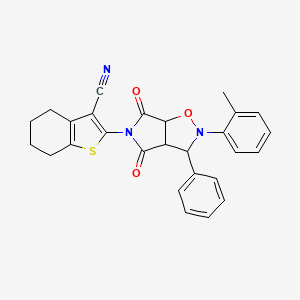 molecular formula C27H23N3O3S B2995402 2-(4,6-dioxo-3-phenyl-2-(o-tolyl)tetrahydro-2H-pyrrolo[3,4-d]isoxazol-5(3H)-yl)-4,5,6,7-tetrahydrobenzo[b]thiophene-3-carbonitrile CAS No. 1005086-18-9