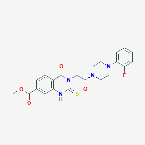 molecular formula C22H21FN4O4S B2995449 Methyl 3-(2-(4-(2-fluorophenyl)piperazin-1-yl)-2-oxoethyl)-4-oxo-2-thioxo-1,2,3,4-tetrahydroquinazoline-7-carboxylate CAS No. 946353-28-2