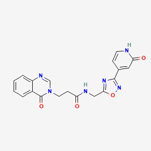 molecular formula C19H16N6O4 B2995455 N-((3-(2-oxo-1,2-dihydropyridin-4-yl)-1,2,4-oxadiazol-5-yl)methyl)-3-(4-oxoquinazolin-3(4H)-yl)propanamide CAS No. 2034367-97-8