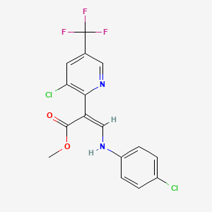 molecular formula C16H11Cl2F3N2O2 B2995500 methyl (2Z)-2-[3-chloro-5-(trifluoromethyl)pyridin-2-yl]-3-[(4-chlorophenyl)amino]prop-2-enoate CAS No. 477888-03-2