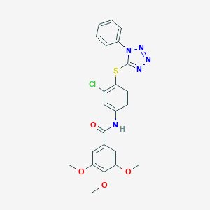 molecular formula C23H20ClN5O4S B299560 N-{3-CHLORO-4-[(1-PHENYL-1H-TETRAZOL-5-YL)SULFANYL]PHENYL}-3,4,5-TRIMETHOXYBENZAMIDE 