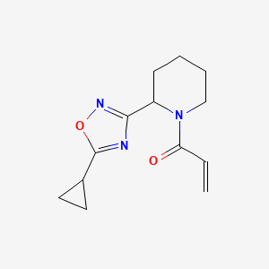 molecular formula C13H17N3O2 B2995654 1-[2-(5-Cyclopropyl-1,2,4-oxadiazol-3-yl)piperidin-1-yl]prop-2-en-1-one CAS No. 2179723-64-7