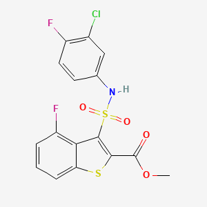 molecular formula C16H10ClF2NO4S2 B2995747 Methyl 3-[(3-chloro-4-fluorophenyl)sulfamoyl]-4-fluoro-1-benzothiophene-2-carboxylate CAS No. 932464-84-1