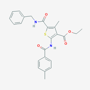molecular formula C24H24N2O4S B299582 ethyl 5-[(benzylamino)carbonyl]-4-methyl-2-[(4-methylbenzoyl)amino]-3-thiophenecarboxylate 