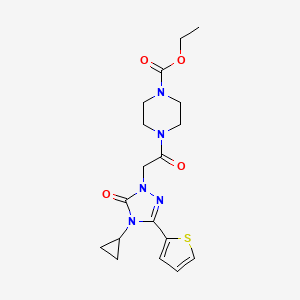 molecular formula C18H23N5O4S B2996040 ethyl 4-(2-(4-cyclopropyl-5-oxo-3-(thiophen-2-yl)-4,5-dihydro-1H-1,2,4-triazol-1-yl)acetyl)piperazine-1-carboxylate CAS No. 1428366-86-2