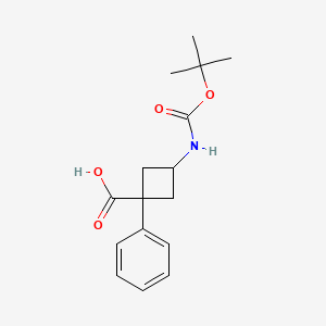 molecular formula C16H21NO4 B2996046 rac-(1r,3r)-3-{[(tert-butoxy)carbonyl]amino}-1-phenylcyclobutane-1-carboxylic acid CAS No. 2137073-99-3