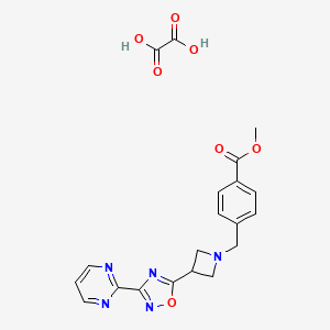 molecular formula C20H19N5O7 B2996055 Methyl 4-((3-(3-(pyrimidin-2-yl)-1,2,4-oxadiazol-5-yl)azetidin-1-yl)methyl)benzoate oxalate CAS No. 1351649-61-0