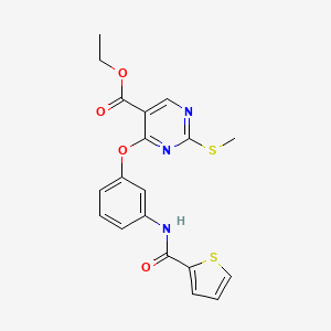 molecular formula C19H17N3O4S2 B2996114 Ethyl 2-(methylsulfanyl)-4-{3-[(2-thienylcarbonyl)amino]phenoxy}-5-pyrimidinecarboxylate CAS No. 439111-28-1
