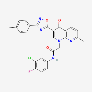 molecular formula C26H19ClFN5O3 B2996143 N-(3-chloro-4-fluorophenyl)-2-(7-methyl-4-oxo-3-(3-(p-tolyl)-1,2,4-oxadiazol-5-yl)-1,8-naphthyridin-1(4H)-yl)acetamide CAS No. 1032002-52-0