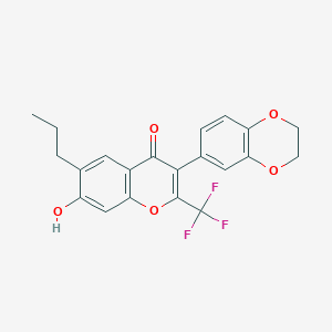 molecular formula C21H17F3O5 B2996146 3-(2,3-Dihydro-1,4-benzodioxin-6-yl)-7-hydroxy-6-propyl-2-(trifluoromethyl)chromen-4-one CAS No. 170511-52-1