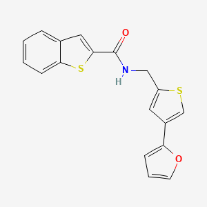 molecular formula C18H13NO2S2 B2996212 N-[[4-(Furan-2-yl)thiophen-2-yl]methyl]-1-benzothiophene-2-carboxamide CAS No. 2380059-30-1