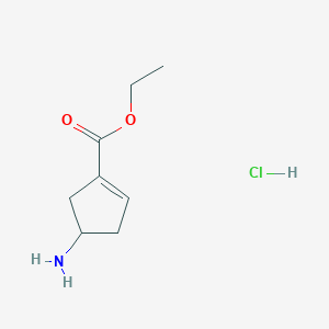 molecular formula C8H14ClNO2 B2996246 Ethyl 4-aminocyclopent-1-ene-1-carboxylate hydrochloride CAS No. 2044712-63-0