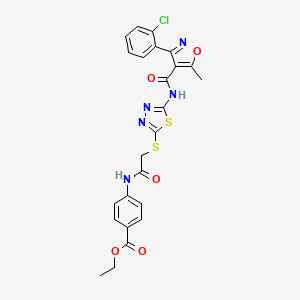 molecular formula C24H20ClN5O5S2 B2996273 Ethyl 4-(2-((5-(3-(2-chlorophenyl)-5-methylisoxazole-4-carboxamido)-1,3,4-thiadiazol-2-yl)thio)acetamido)benzoate CAS No. 391874-54-7