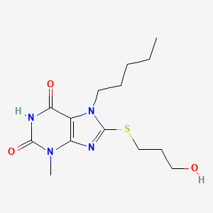 B2996286 8-(3-Hydroxypropylsulfanyl)-3-methyl-7-pentylpurine-2,6-dione CAS No. 500279-27-6