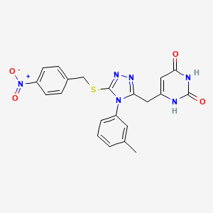 molecular formula C21H18N6O4S B2996409 6-((5-((4-nitrobenzyl)thio)-4-(m-tolyl)-4H-1,2,4-triazol-3-yl)methyl)pyrimidine-2,4(1H,3H)-dione CAS No. 852047-89-3
