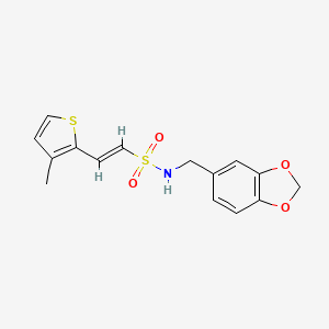 molecular formula C15H15NO4S2 B2996517 (E)-N-[(2H-1,3-benzodioxol-5-yl)methyl]-2-(3-methylthiophen-2-yl)ethene-1-sulfonamide CAS No. 478067-33-3