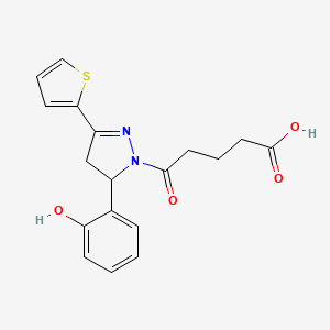 molecular formula C18H18N2O4S B2996527 5-[5-(2-hydroxyphenyl)-3-(thiophen-2-yl)-4,5-dihydro-1H-pyrazol-1-yl]-5-oxopentanoic acid CAS No. 871673-20-0
