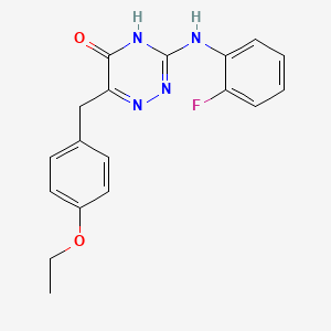 molecular formula C18H17FN4O2 B2996535 6-(4-Ethoxybenzyl)-3-[(2-fluorophenyl)amino]-1,2,4-triazin-5-ol CAS No. 898634-99-6