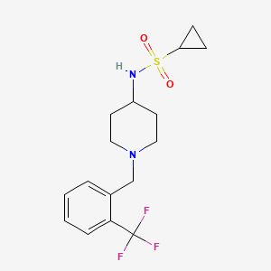 molecular formula C16H21F3N2O2S B2996592 N-(1-{[2-(trifluoromethyl)phenyl]methyl}piperidin-4-yl)cyclopropanesulfonamide CAS No. 2415620-60-7