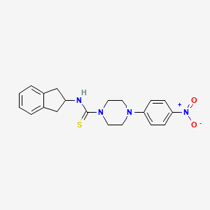 molecular formula C20H22N4O2S B2996688 N-(2,3-dihydro-1H-inden-2-yl)-4-(4-nitrophenyl)piperazine-1-carbothioamide CAS No. 389127-20-2