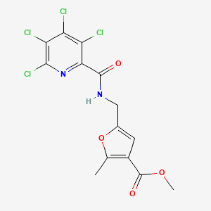 molecular formula C14H10Cl4N2O4 B2996705 Methyl 2-methyl-5-{[(3,4,5,6-tetrachloropyridin-2-yl)formamido]methyl}furan-3-carboxylate CAS No. 1356622-73-5