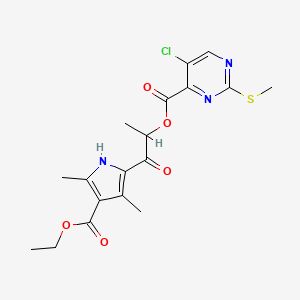 B2996777 1-[4-(ethoxycarbonyl)-3,5-dimethyl-1H-pyrrol-2-yl]-1-oxopropan-2-yl 5-chloro-2-(methylsulfanyl)pyrimidine-4-carboxylate CAS No. 1111476-69-7