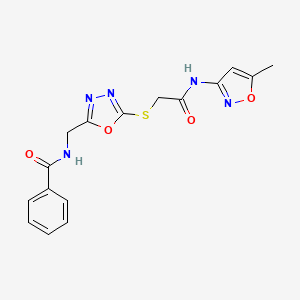 molecular formula C16H15N5O4S B2996782 N-((5-((2-((5-methylisoxazol-3-yl)amino)-2-oxoethyl)thio)-1,3,4-oxadiazol-2-yl)methyl)benzamide CAS No. 872613-60-0